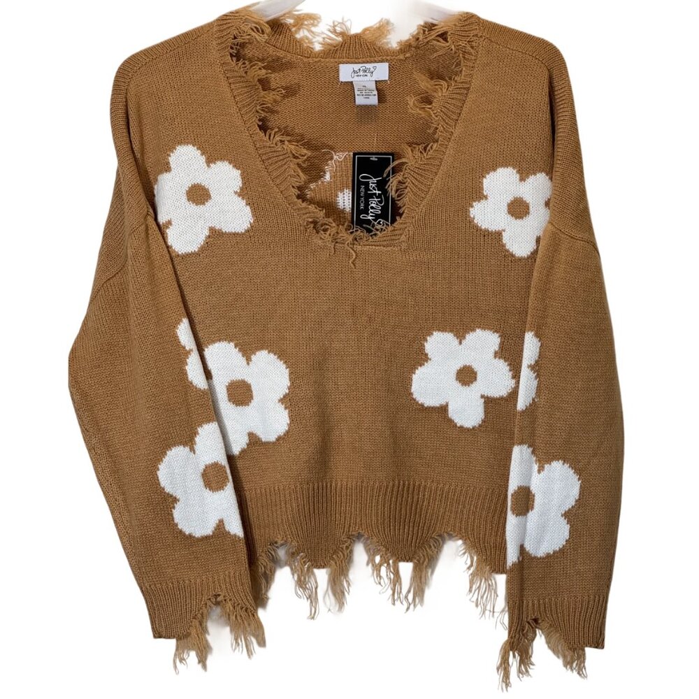 Woman Tan Distressed Sweater Size: XL